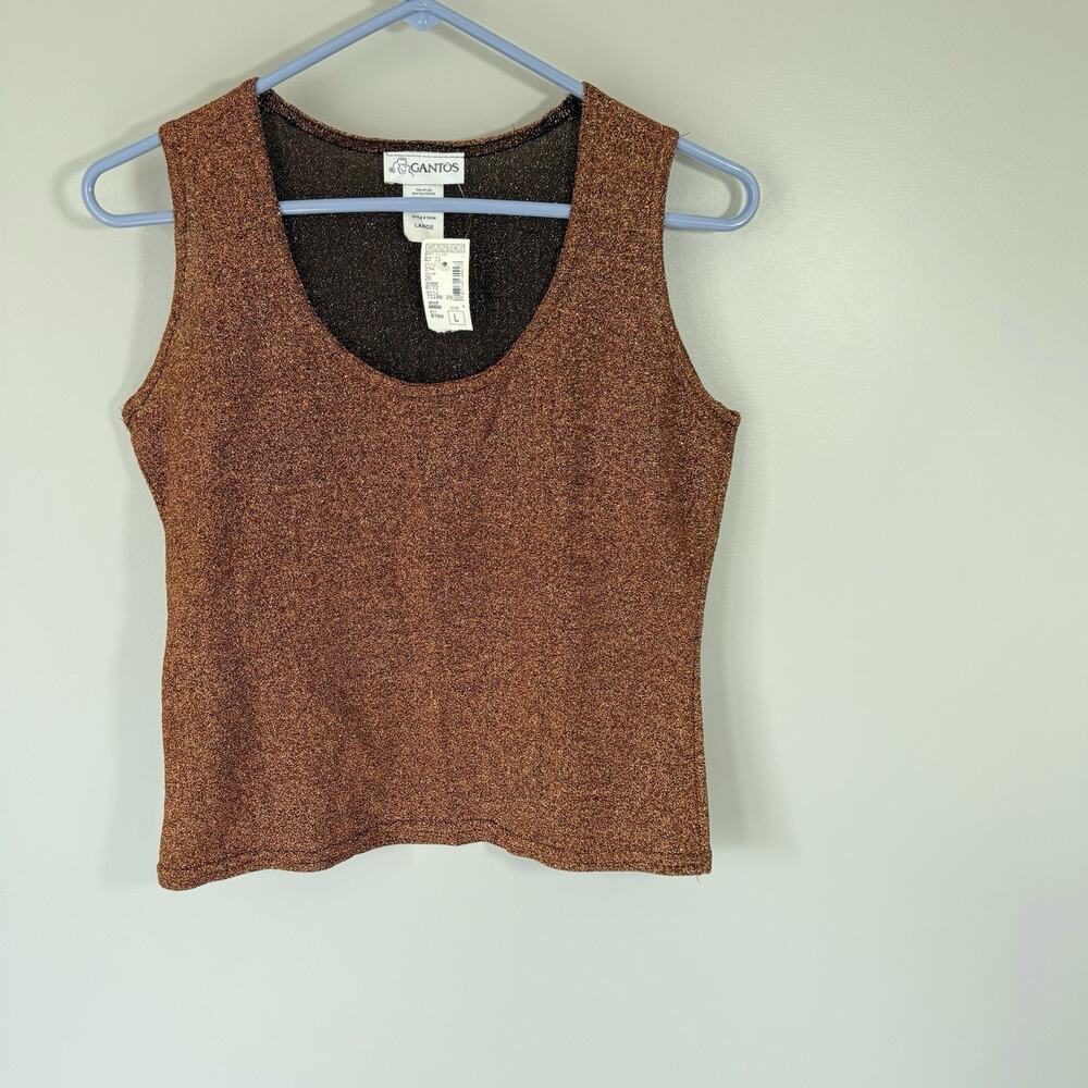 Vintage Gantos Top Blouse L Sleeveless Bronze Shimmer Shiny Disco Y2K 90s New